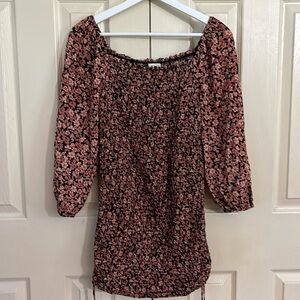 Jessica Simpson Black/Blushed Floral Smocked Mini Dress (241)